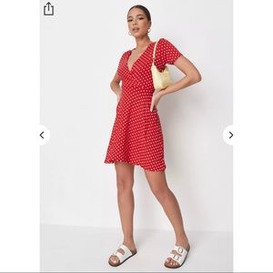 NWT Missguided Red Polka Dot Wrap Skater Dress